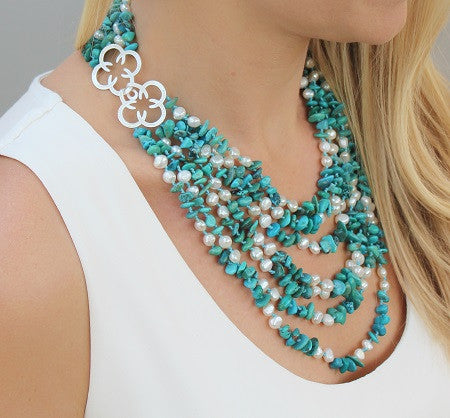 Horseshoe Turquoise and Pearl Necklace