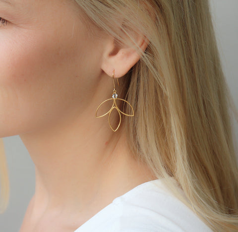 Winter Blossom Gold Earrings with White Topaz