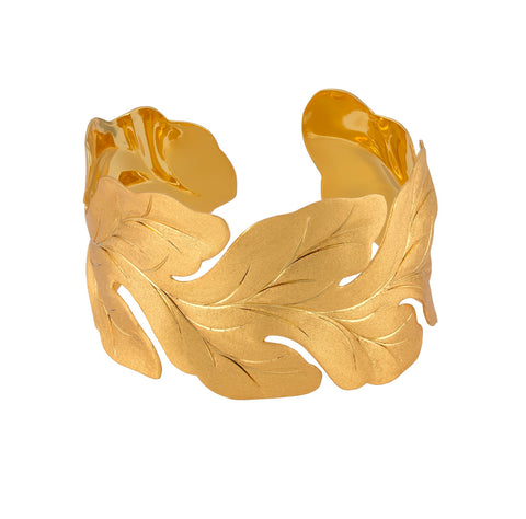 Gold Large Leaf Cuff Bracelet