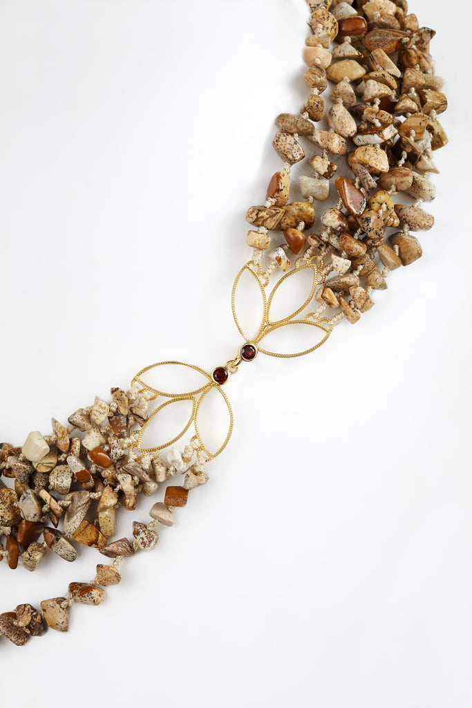 Winter Blossom Necklace with Jasper and Pearls